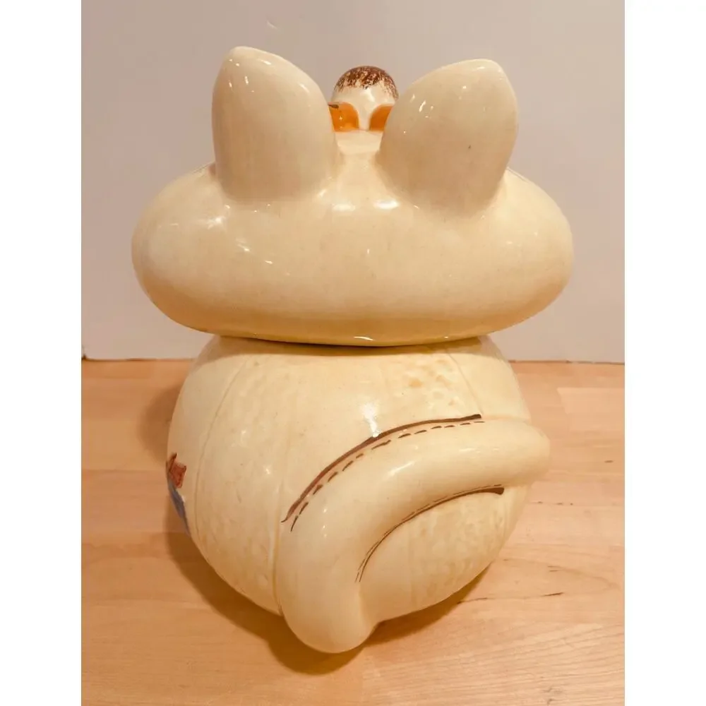 Vintage Ceramic Cat Cookie Jar Hand Painted Whimsical MCM Kitchen Decor